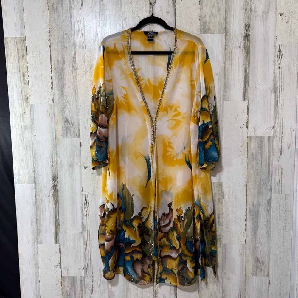 Midnight Velvet Beaded Sheer  Floral with Teal Accents Stunning 🤩